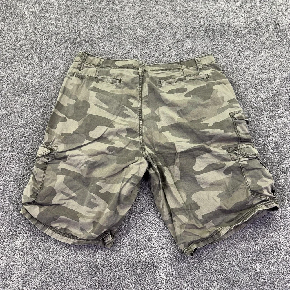 Iron Flex Cargo Shorts Mens 38 Green Camo Cotton Stretch Pockets Outdoor Army
